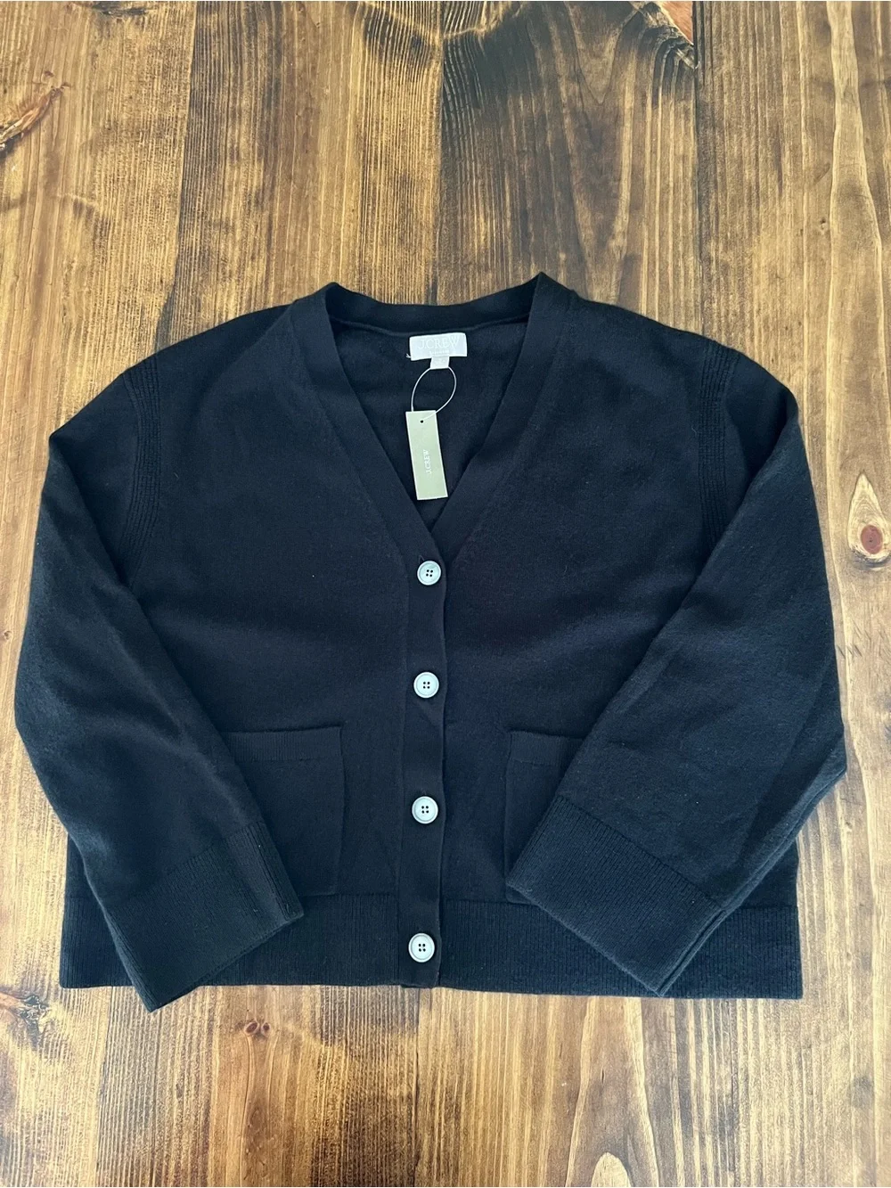 J. Crew Cashmere patch-pocket cardigan in Black Size Medium NWT